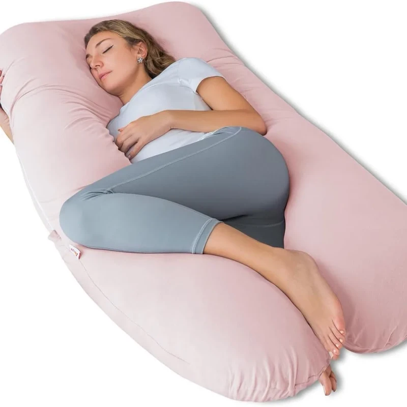 U-Shaped-Maternity-Body-Pillow-Side-Sleeping-Support-Removable-Zippered-100-Cotton-Cover-Pillow