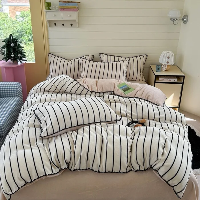 Ultra-Cozy-Milk-Velvet-Quilt-Cover-Home-Textile-Thicken-Polyester-Skin-Friendly-Striped-Printed-4-piece-Bedding-Set