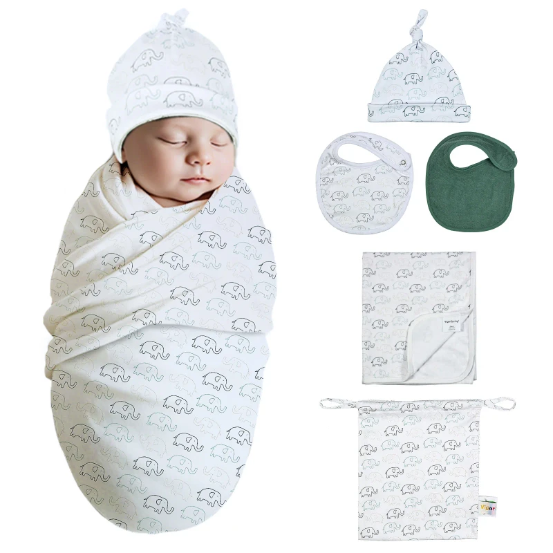 Ultra-Soft-100-Cotton-Elephant-Print-Receiving-Blanket-5PK-Baby-Swaddle-Set-for-Newborn-Boys-and-Girls