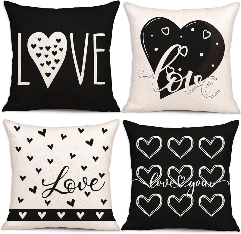 Valentines-Day-Black-Pattern-Pillowcase-18-18-Inches-Customizable-Suitable-for-Sofa-and-Bedroom