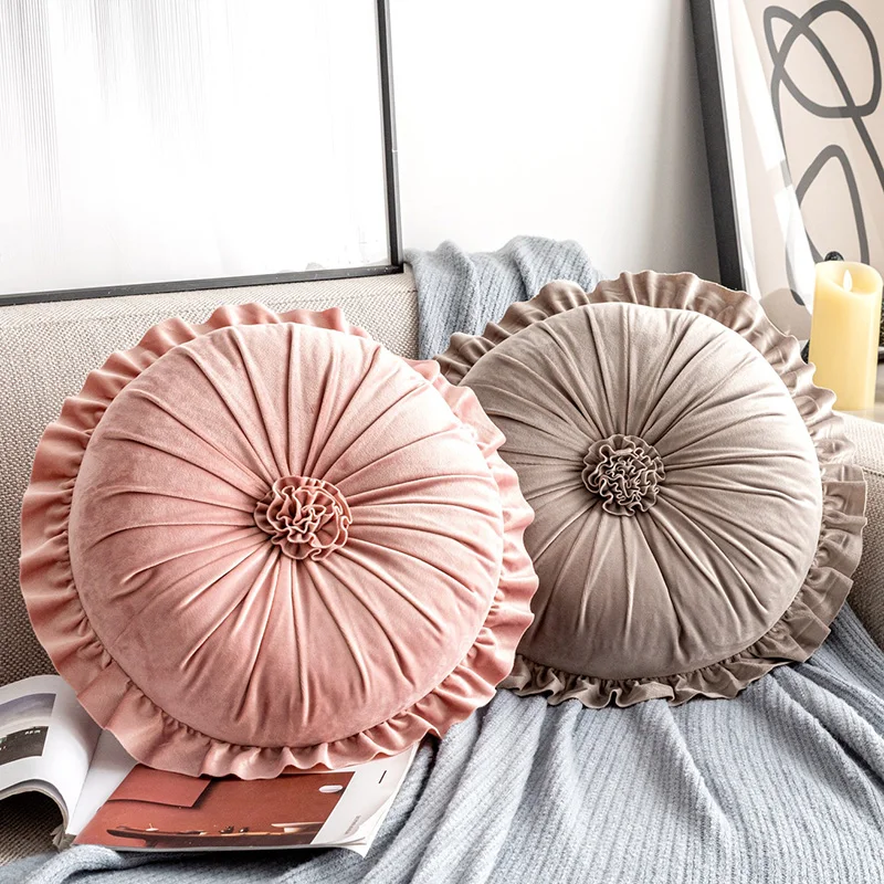 Velvet-13.8-Inch-Decorative-Floor-Pillows-Small-Pumpkin-Throw-Round-Cushion-Cover