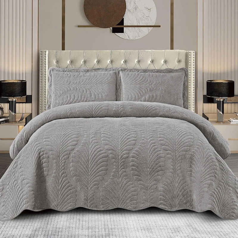 Velvet-Embroidery-Four-Seasons-Universal-High-Quality-Bed-Cover-Plant-Banana-Leaf-Flower-Bedspread-Set