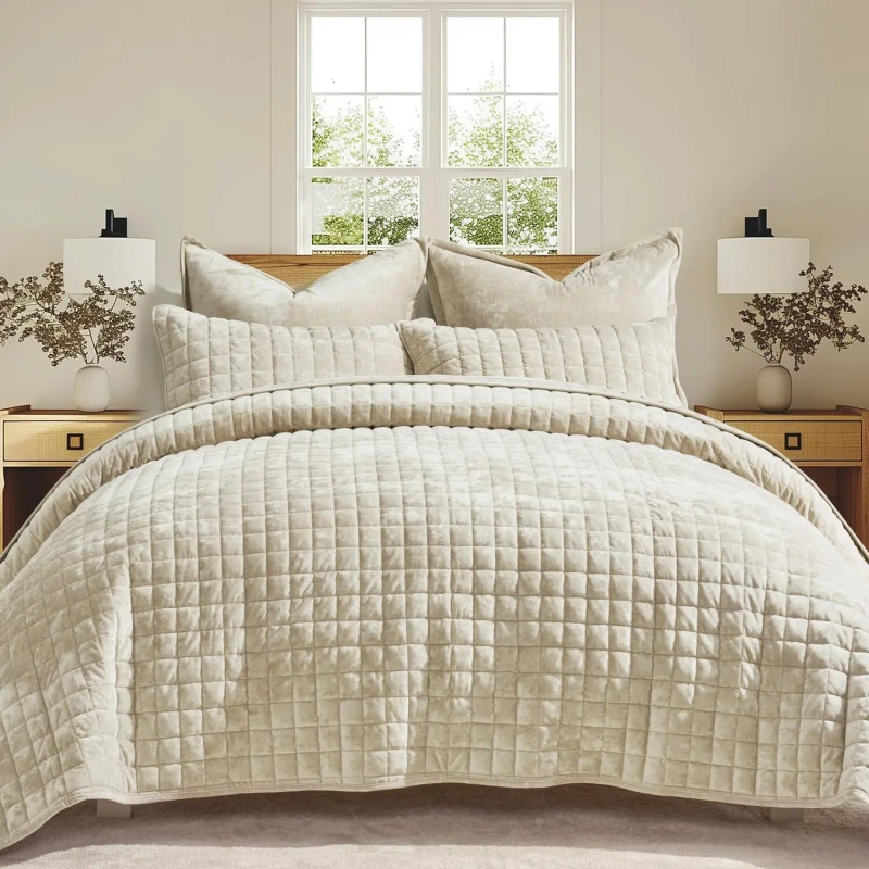 Velvet-Quilt-Set-King-Size-All-Season-Lightweight-Velvet-Comforter-Set-Oversized-Bedspread-Coverlet-Quilted-Bedding-Set