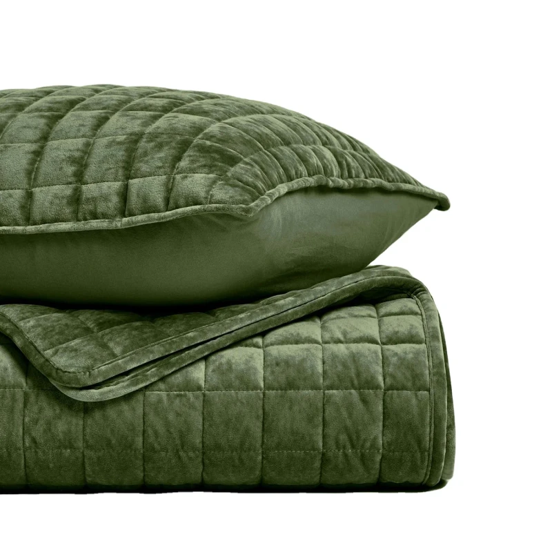 Velvet-Quilt-Set-King-Size-Loden-Green-Velvet-Comforter-Set-Oversized-Bedspread-Coverlet-Quilted-Bedding-Set