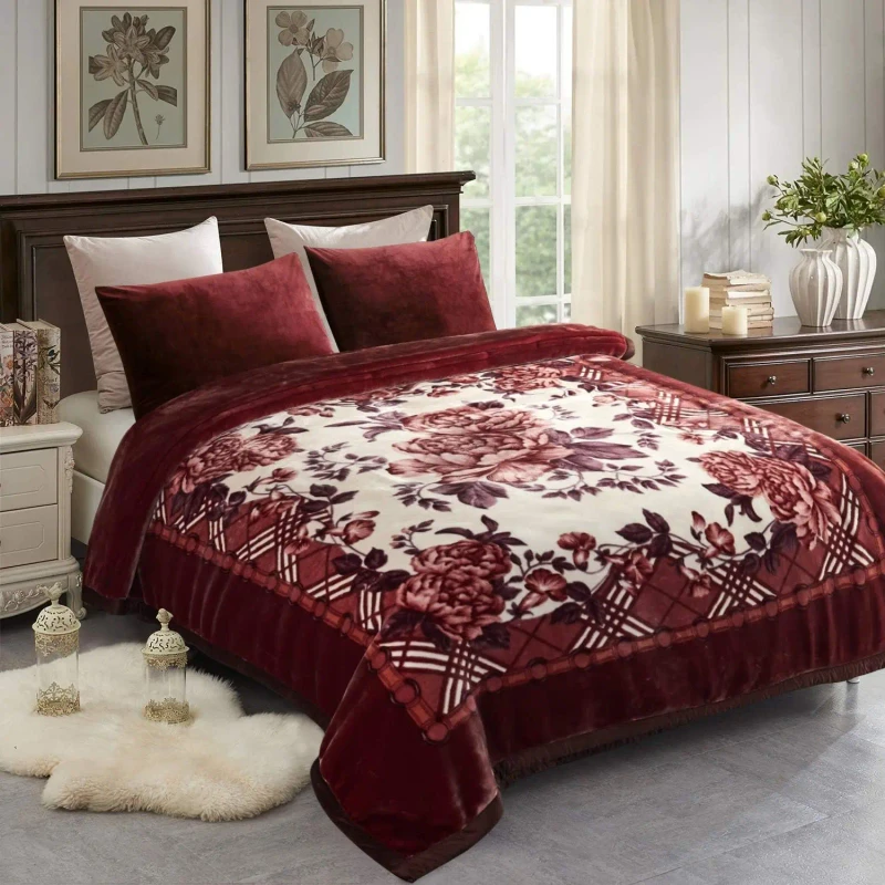 Velvet-Raschel-Blanket-King-Size-Winter-10.5-Pounds-Heavy-Raschel-Plush-Soft-Thick-Warm-2-Ply-Luxury-Embossed-Floral