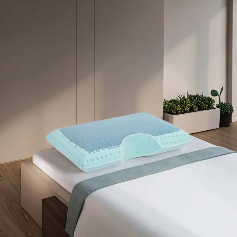 Ventilated-Woven-Memory-Foam-Orthopedic-Neck-Pillow-Cooling-Gel-Layer-Removable-Bamboo-Cover-Comfortable-Sleep-Nursing-Support
