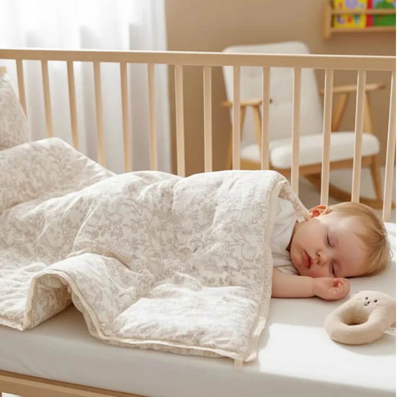 Vintage-Bunny-Modern-Eco-Friendly-Crib-Bedding-Set-Muslin-Feel-Printed-Quilt-Polyester-Filling-Baby-Swaddle-Blanket-Warm-Soft
