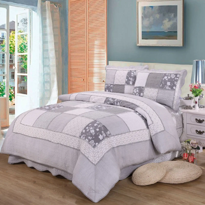 Vintage-Floral-Patchwork-Coverlet-3pcs-Bedding-Set-100-Pure-Cotton-Washable-Summer-Air-Quilt-Double-Bed-Bedspread