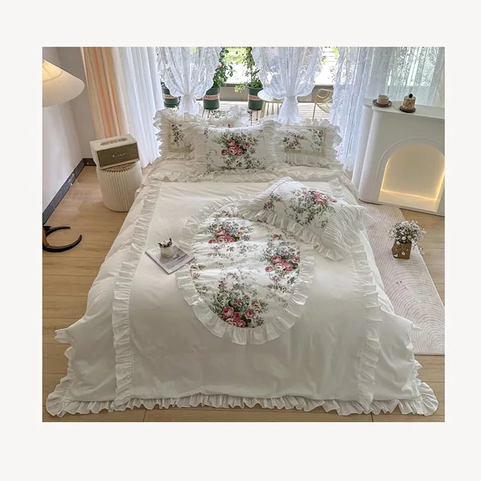 Vintage-Scenic-Jacquard-Ruffle-100-Cotton-4-Piece-European-Style-All-Season-Duvet-Cover-Set-Pillowcases-Queen-King-Bed-Romantic
