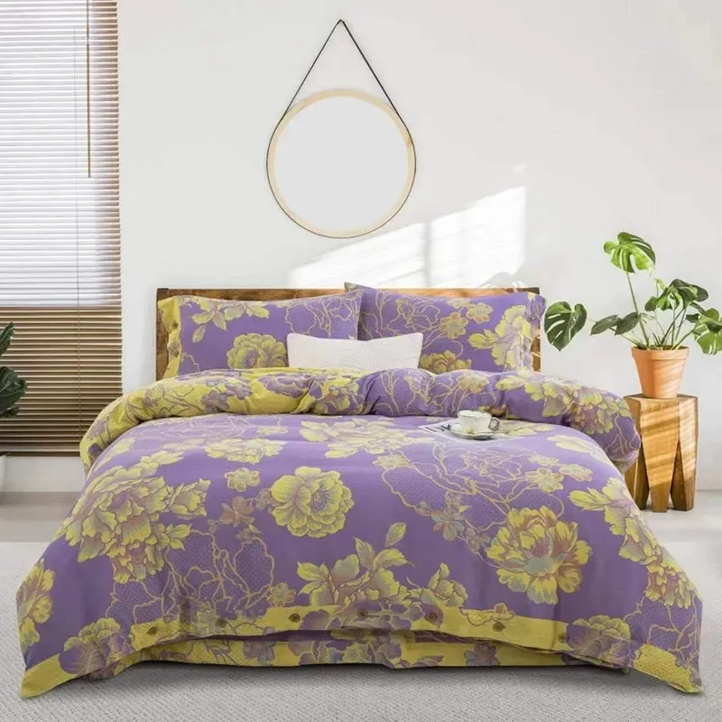 Vintage-Style-Jacquard-Floral-Duvet-Cover-King-Soft-Cotton-Yarn-Dyed-Textured-Bedding-Set-with-2-Pillowcases