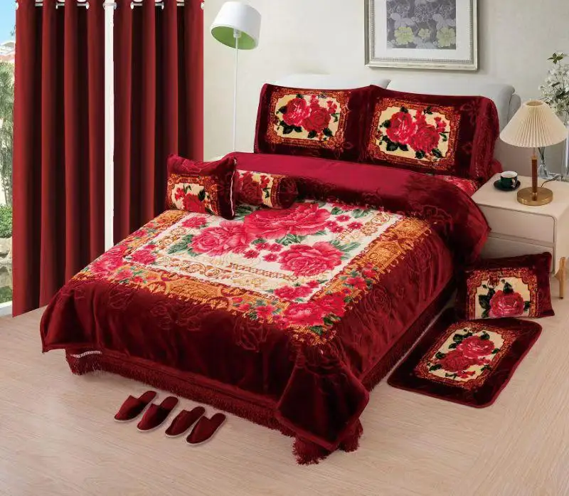 Warm-12pcs-Raschel-Blanket-Set-Velvet-Blanket-and-Curtains-Set-for-Winter-Printed-Super-Soft-Blanket-Set-with-Curtains