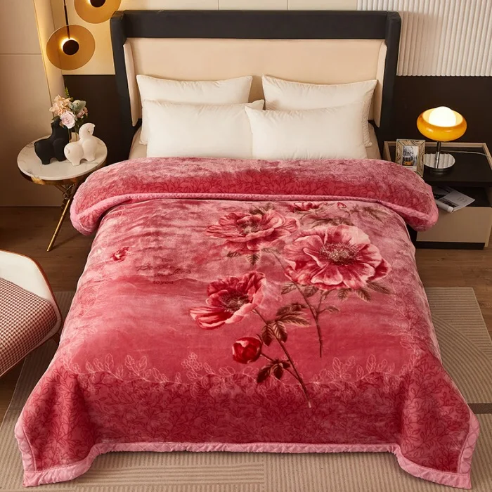Warm-Fluffy-Home-Textiles-Red-Printed-Flannel-Raschel-Bedding-Set-Velvet-Coverlets-Queen-Size-Blanket