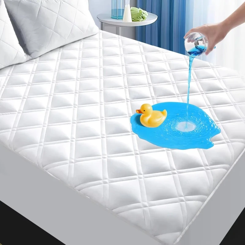 Washable-Cooling-Padded-Breathable-Waterproof-Quilted-Mahjong-Bed-Mat-Queen-Size-Mattress-Protector-Anti-Bacteria-Protection