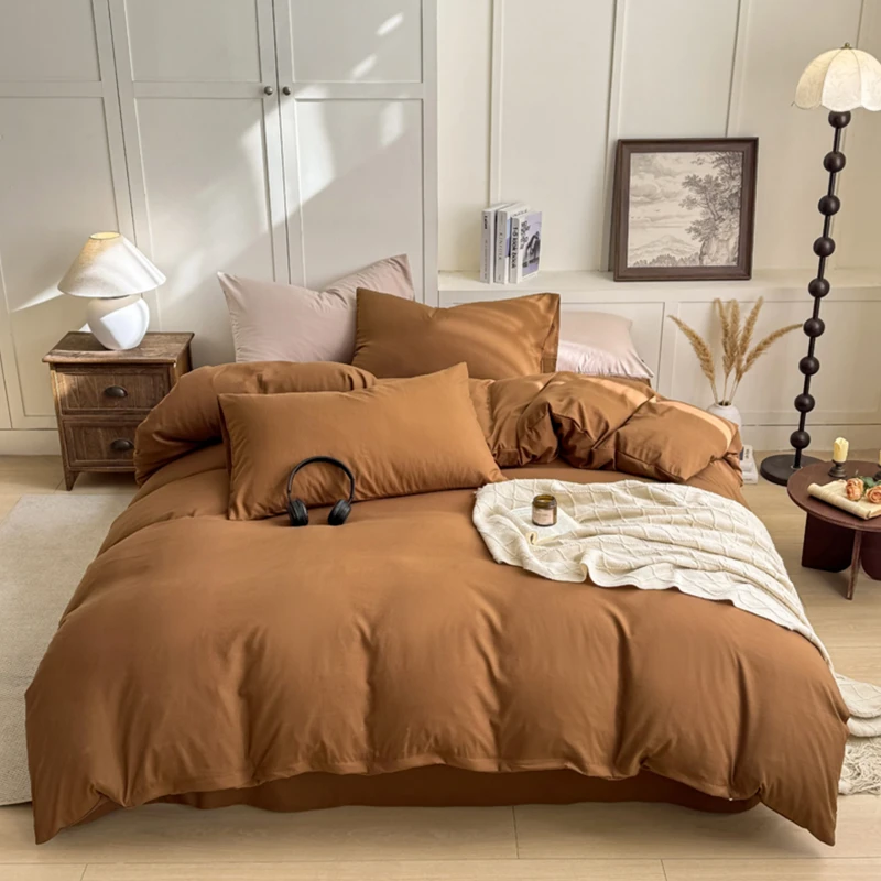 Washable-Cotton-Solid-King-Size-Durable-Bed-Sheet-and-Pillowcase-Set-of-Four-Pieces-Made-in-China