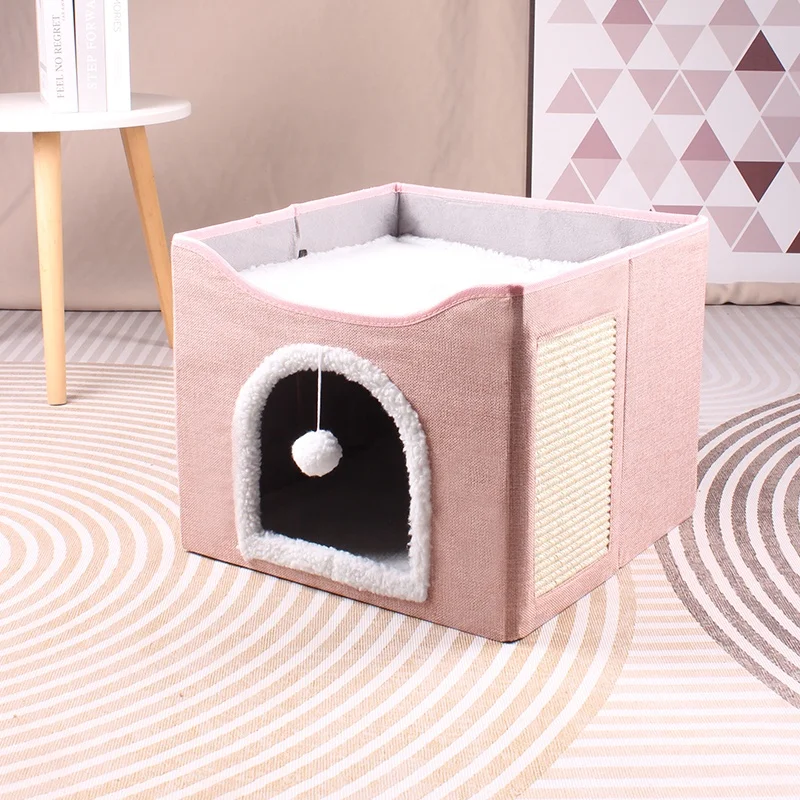 Washable-Pet-Supplies-Cat-Furry-Foldable-Ball-Home-Use-Living-Room-Furniture-Fabric-Pet-House-Cat-Bed