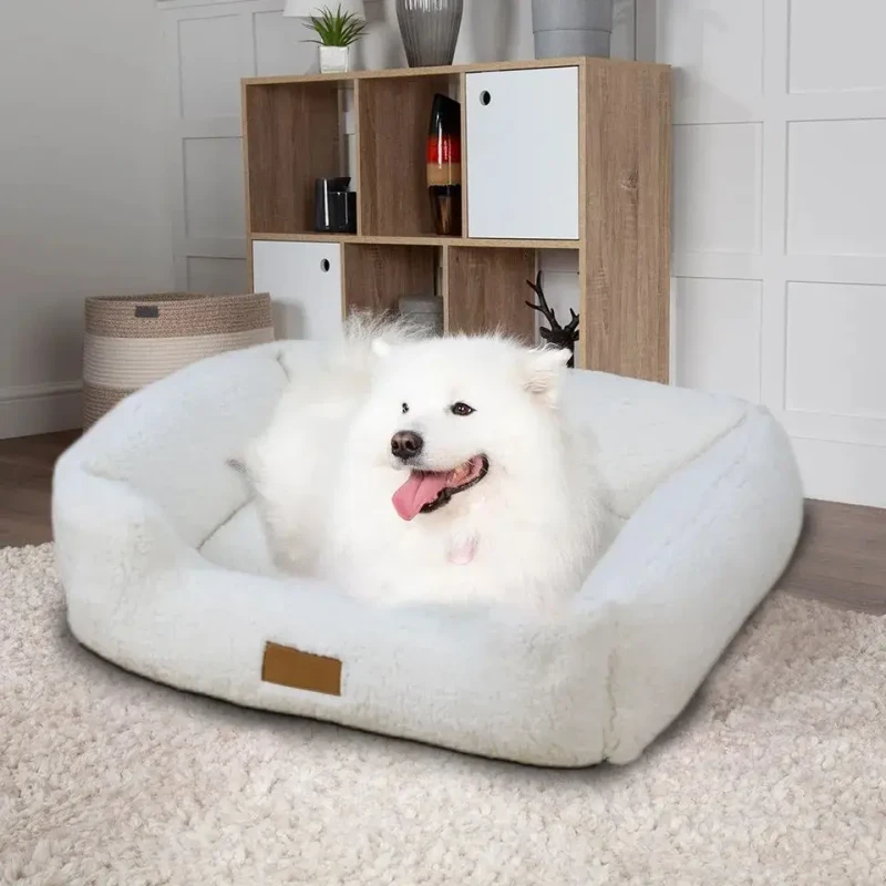 Washable-Removable-Cover-Waterproof-Linen-Neutral-Cream-Yarn-Boucle-Orthopaedic-Orthopedic-Foam-Memory-Dog-Bed