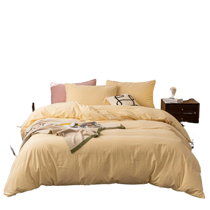 Washed-100-Cotton-Ultra-Soft-Solid-Cream-Yellow-Queen-Size-Duvet-Cover-Set-with-Zipper-Closure-3-Pieces
