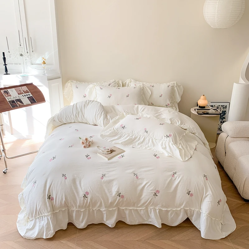 Washed-Cotton-Bedding-Set-Rose-Embroideries-Flower-Bed-Set-Duvet-Cover-Quilt-Cover-Pillowcase-Flatted-Sheet-Soft-Home-Bedroom