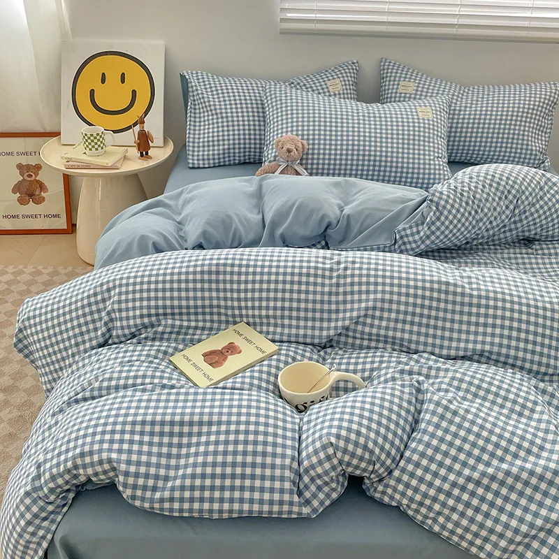 Washed-Cotton-Checkerboard-Duvet-Cover-Bedding-Set-for-Home-Living-Accommodation