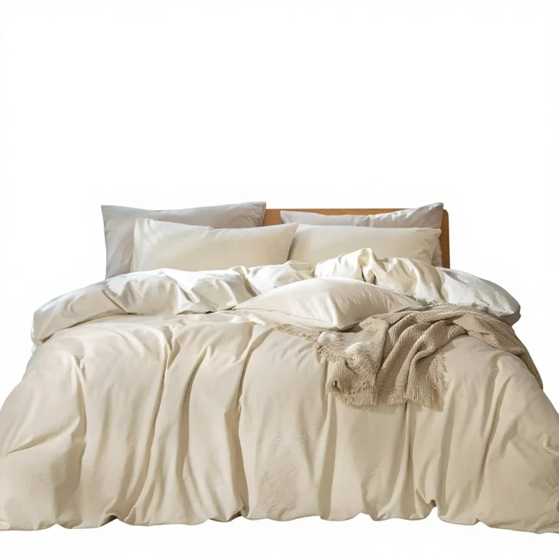 Washed-Cotton-Duvet-Cover-Set-100-Cotton-Linen-Texture-Soft-Breathable-Durable-with-Pillowcases