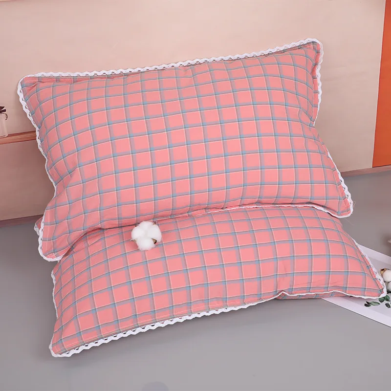 Washed-Cotton-Pillowcase-Set-of-2-Yarn-dyed-Check-Plaid-Pillow-Cover-48x75cm-for-Home-Dormitory