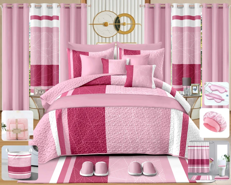 Washed-Cotton-Quilt-Set-Print-Color-Quilted-Coverlet-Bedspread-Set-with-Matching-Curtains