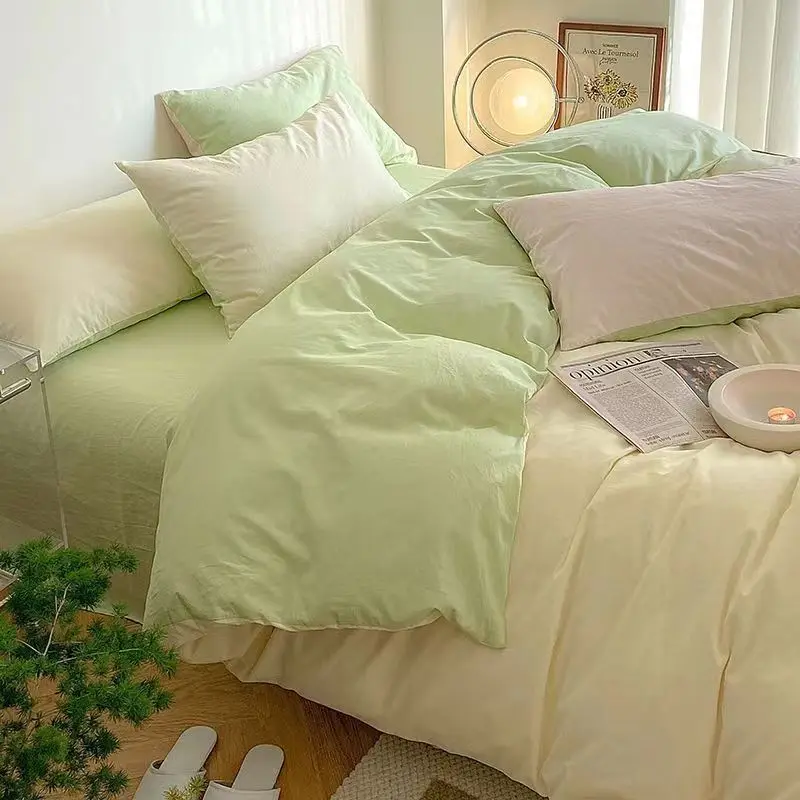 Washed-Cotton-Solid-Modern-Sofa-Cushion-Japanese-Simple-Brushed-Duvet-Cover-Bed-Sheet-Dormitory-3-4-Piece-Bedding-Kit-Washable