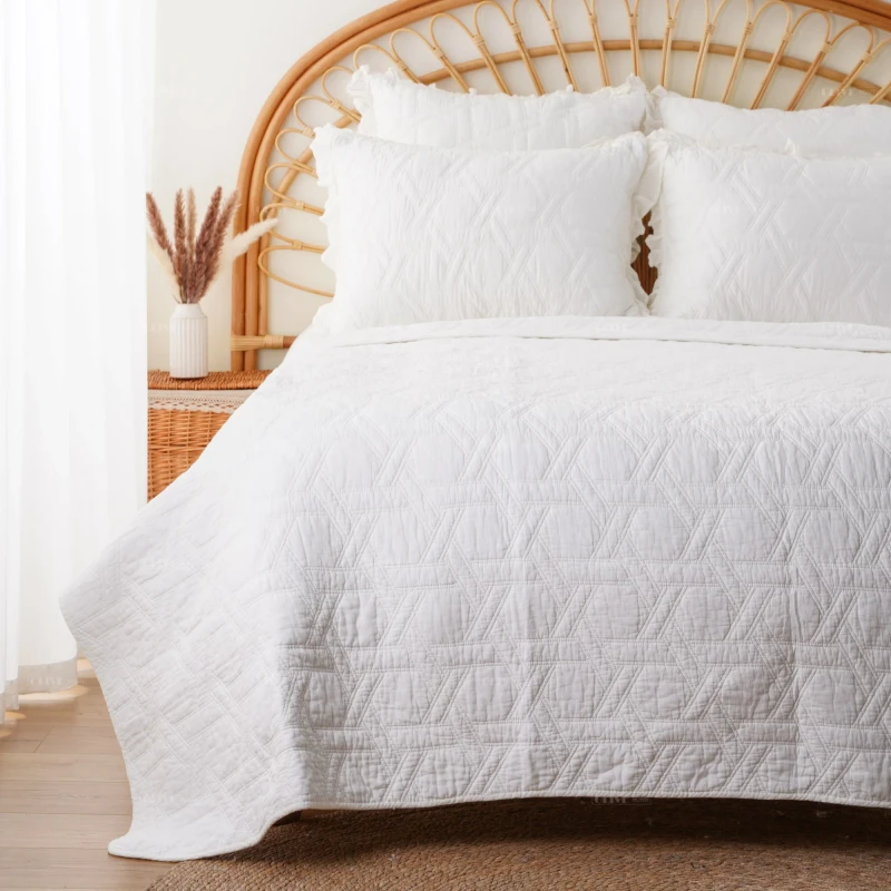 Washed-Cotton-Super-Soft-Brocade-Bedding-Set-Sewing-Quilt-Cover-Geo-Design-Bedspread-with-Ruffle-Pillowcase-Coverlet