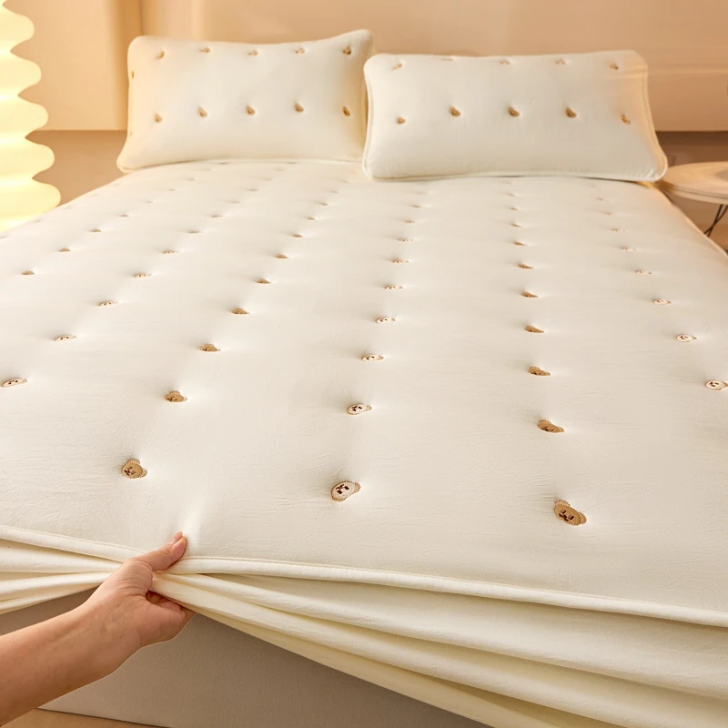 Water-Proof-Mattress-Cover-Brushed-Quilted-Solid-Color-Breathable-Fitted-Sheet-Bed-Protector-Cover