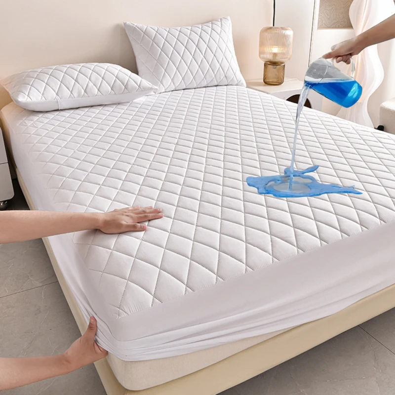 Waterproof-Anti-slip-Fitted-Bed-Sheet-Straight-Diamond-Lattice-Breathable-Custom-Size-Mattress-Protector