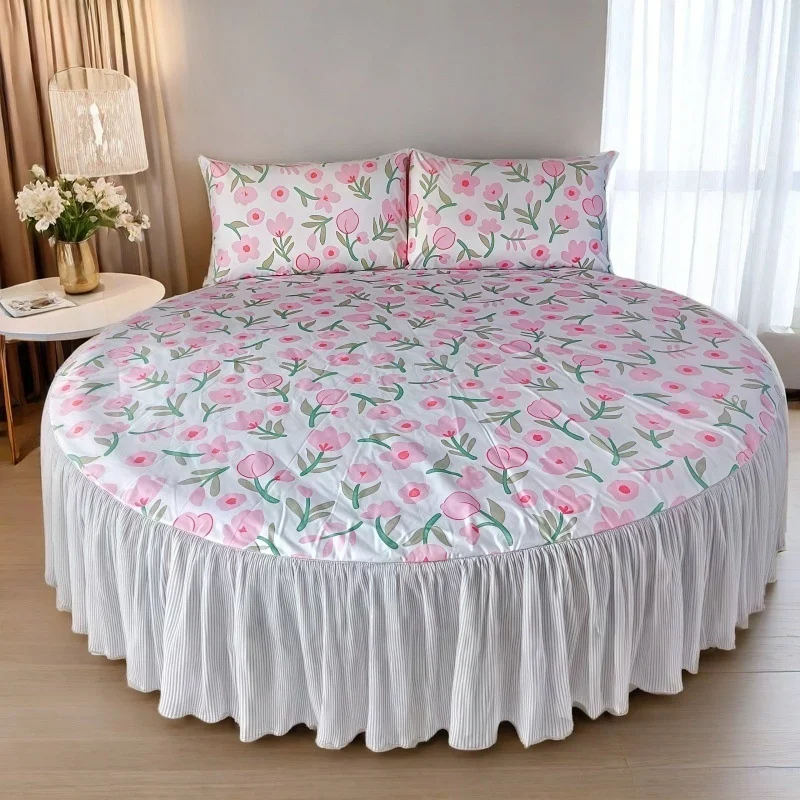 Waterproof-Bed-Skirt-Round-Bedspread-Floral-Printed-Bed-Cover-Skirt-Solid-Color-Mattress-Protector