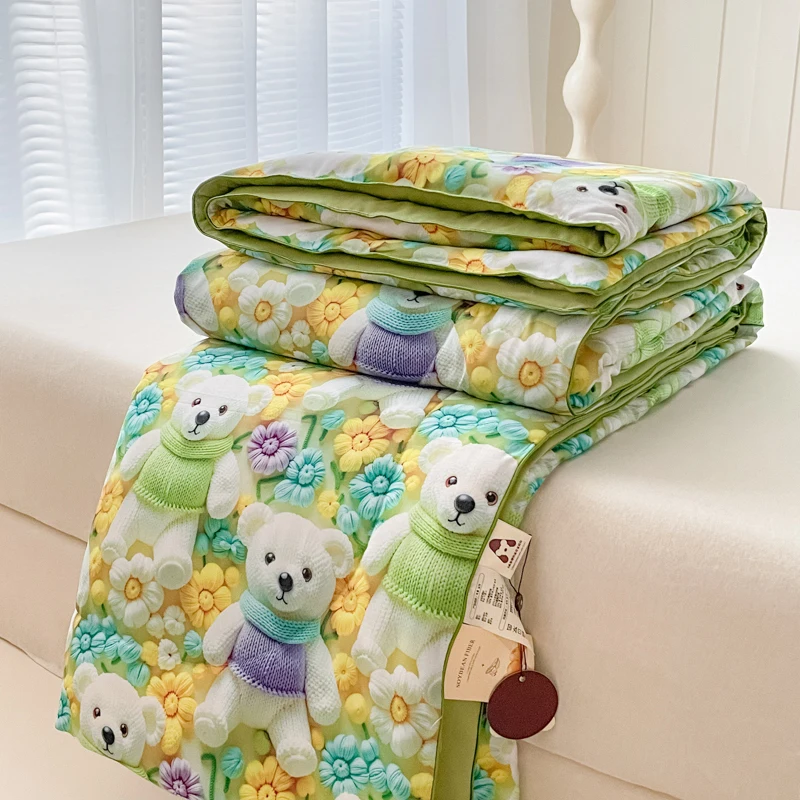 Waterproof-Cartoon-Quilt-Floral-Pattern-Comforter-Bedspread-Blue-Green-King-Size-Bed-Sheets-Double-Cotton-Layer-for-Kids