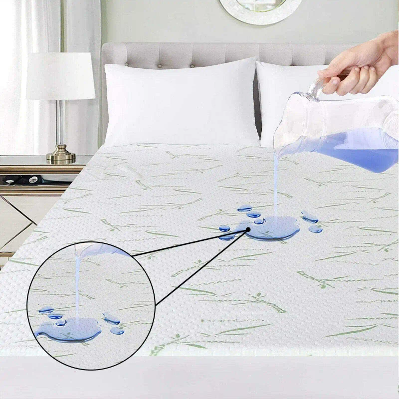 Waterproof-Mattress-Bed-Cover-Bamboo-3D-Plain-Dyed-Mattress-Protector