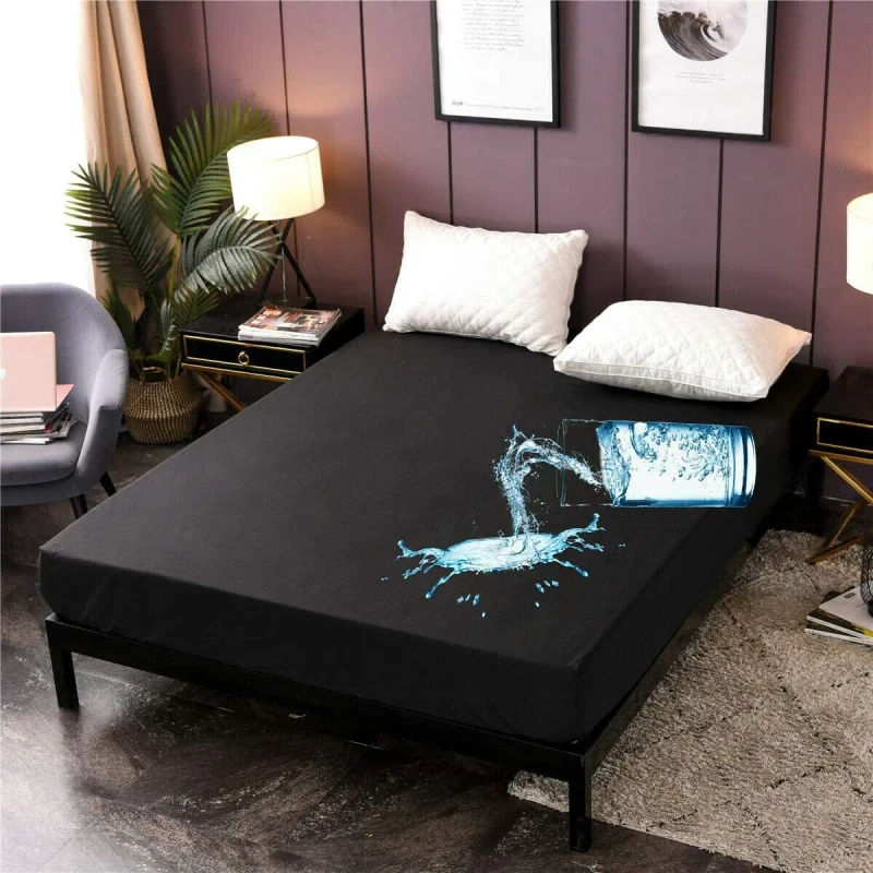Waterproof-Mattress-Encasement-Protector-Black-Fitted-Sheet-Breathable-Bed-Mattress-Pad-Cover-14-Inch-Deep-Pocket