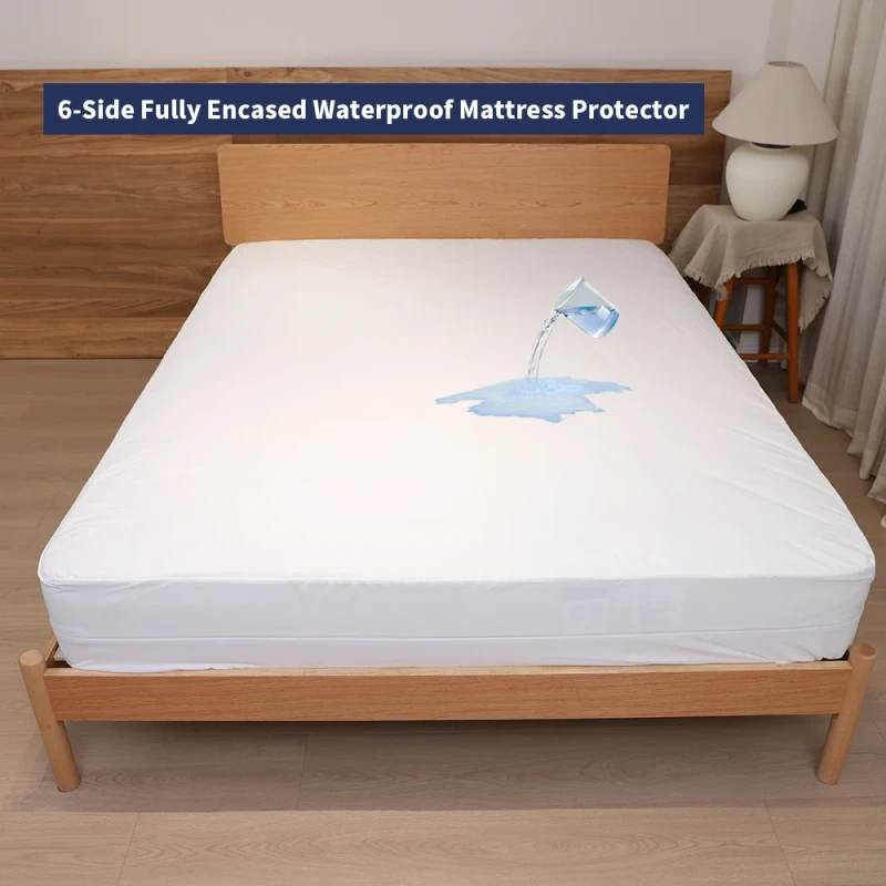 Waterproof-Mattress-Protector-6-Sided-Full-Encasement-U-Shaped-Zipper-Closure-Brushed-Polyester-Soft-Cover-Custom-Sizes-OEM
