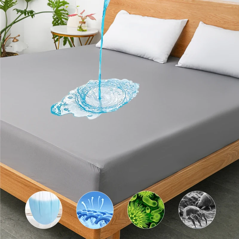 Waterproof-Mattress-Protector-Cover-Folding-Plain-Dyed-Bed-Mat-With-Polyester-Cotton-Blend-Fabric-Anti-Allergenic