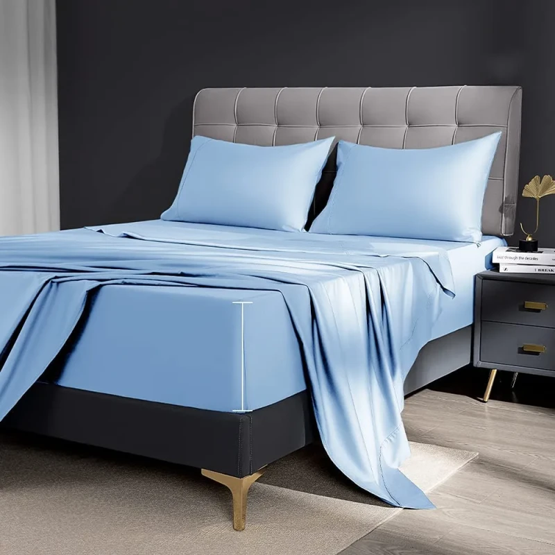 Waterproof-Polyester-Bamboo-Fiber-Adult-Fitted-Bed-Sheet-Set-300tc-Thread-Count-Geometric-Pattern-All-Season-Use