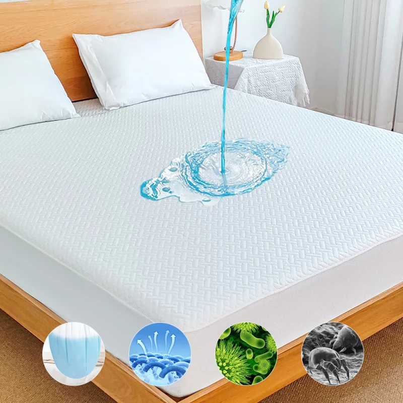 Waterproof-Polyester-Mattress-Cover-TPU-White-Quilting-Durable-and-Easy-Care-Geometric-Bedding-Accessory