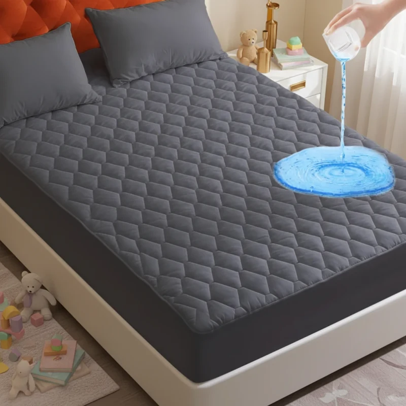 Waterproof-Polyester-Quilted-Thickened-Fitted-Sheet-Mattress-Protector-Breathable-Soft-Solid-Color-with-Deep-Pocket