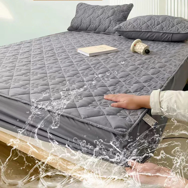 Waterproof-Quilted-Mattress-Protector-Washed-Cotton-Soft-Fitted-Sheet-Breathable-Bed-Cover-Fitted-Sheet