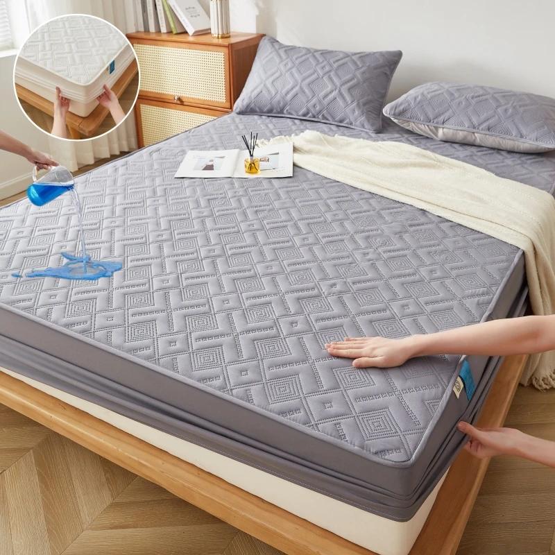 Waterproof-TPU-Fitted-Mattress-Protector-Cover-39x75inch-99x190cm-100-Polyester-500TC-Thread-Count-Quilting-Seam-Geometric