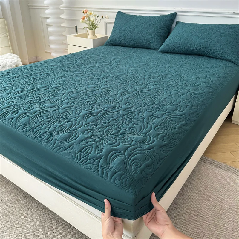 Waterproof-Thick-300tc-Plain-King-Queen-Twin-Size-Polyester-Fitted-Bed-Sheet-Set-Mattress-Protector-Cover