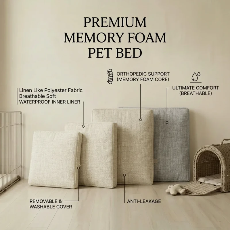 Waterproof-Washable-Memory-Foam-Rectangle-Modern-Pet-Bed-Breathable-Durable-for-Dogs-and-Cats