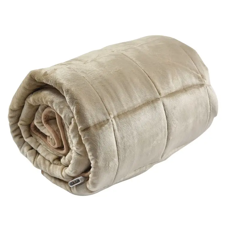 Weighted-Blanket-Beige-Microfiber-Fabric-with-Heating-Function