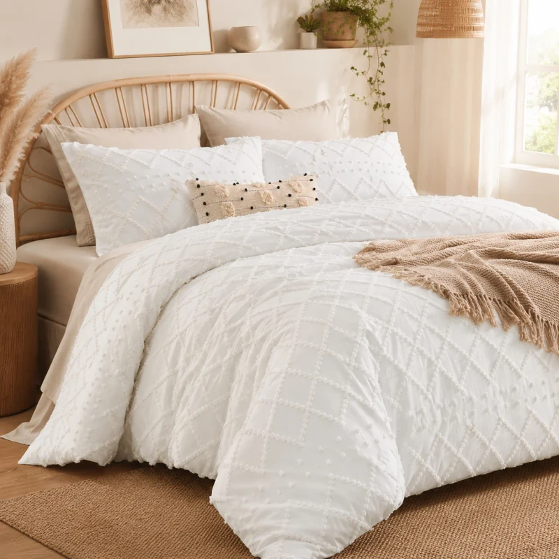 White-Boho-Tufted-Duvet-Cover-Set-Soft-Textured-Bedding-Set-with-Pillow-Shams-Hidden-Zipper