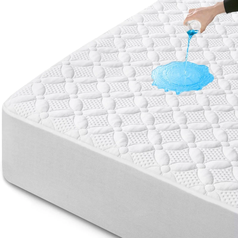 White-Breathable-Washable-Mattress-Protective-Bed-Cover-Organic-Bamboo-Fiber-Mattress-Protector-Waterproof
