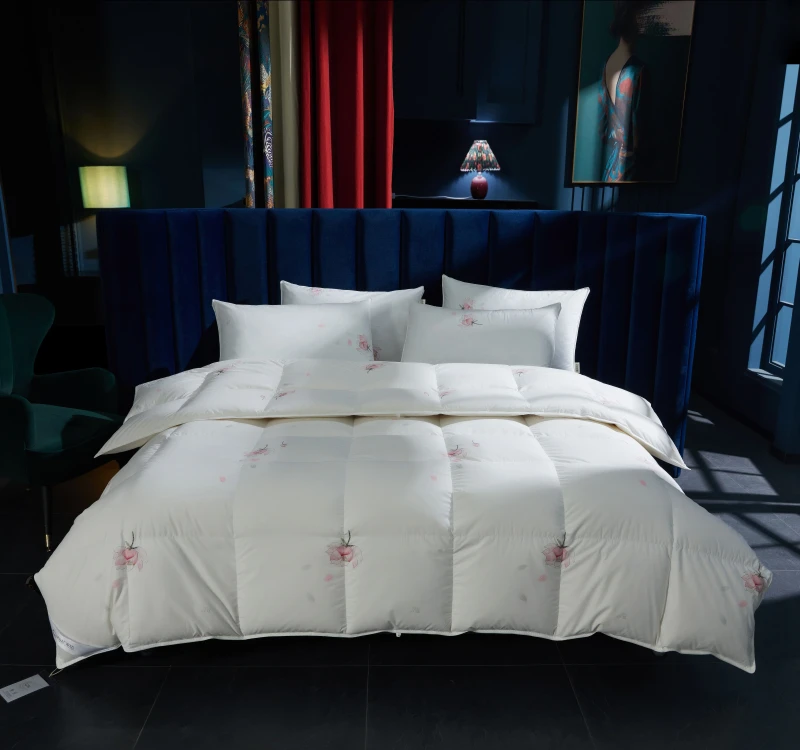 White-Goose-Down-Comforter-100-Organic-Cotton-Fabric-Custom-Pattern-90-Goose-Down-Filling-Duvet-Real-Down-Comforter