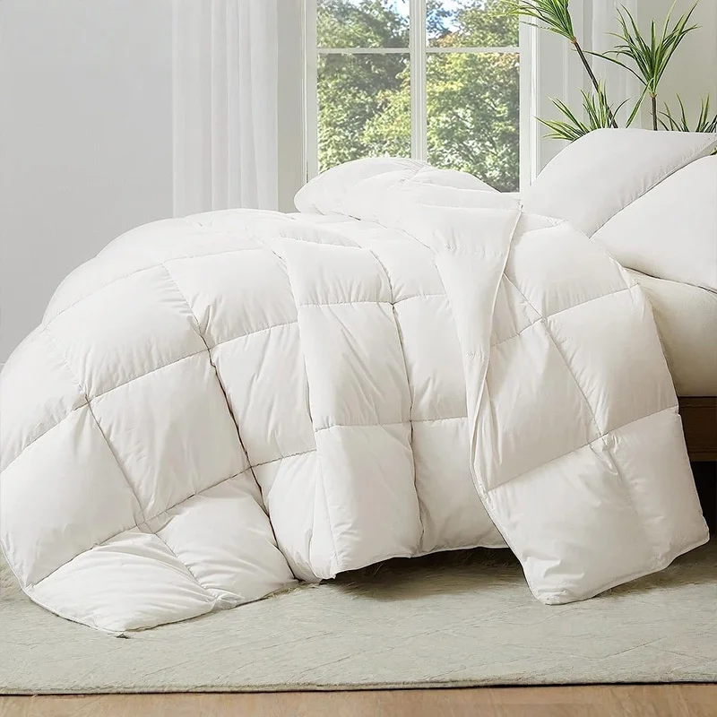 White-Goose-Down-Comforter-Heavyweight-Winter-Warm-100-Cotton-Downproof-Quilt-with-Baffle-Box-for-Queen-Bed