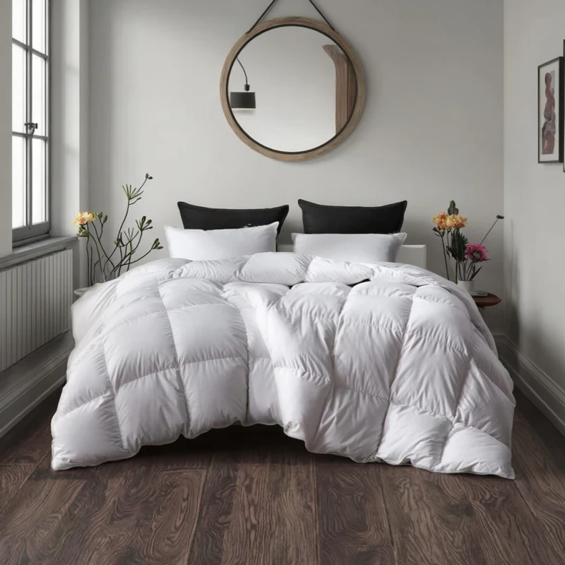 White-Goose-Feather-Comforter-Queen-Size-Premium-All-Season-Duvet-Insert-750-Fill-Power-1200TC-Cotton-Blend-Fabric-Hotel