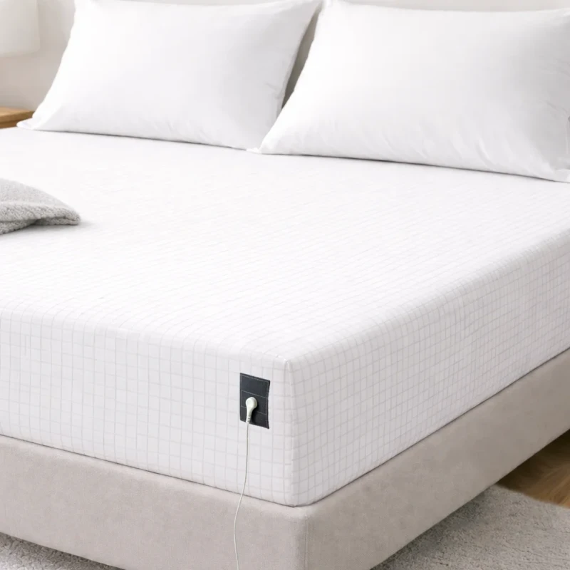 White-Grounding-Fitted-Sheet-90-Cotton-10-Silver-Fiber-Twin-Full-Queen-King-Earthing-Bedding-for-Natural-Sleep-Comfort